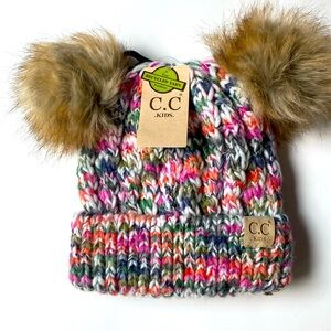 **CC Beanie Kids Double Pom. Multi Color NEW